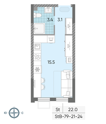 Продажа квартиры-студии 22 м², 24/24 этаж