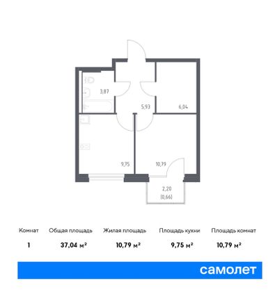 37 м², 1-комн. квартира, 7/9 этаж