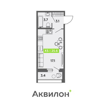 25,6 м², студия, 1/13 этаж