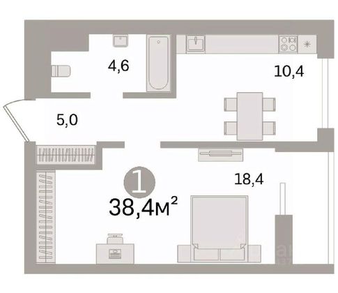 Продажа 1-комнатной квартиры 38,4 м², 12/22 этаж