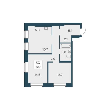 62,7 м², 3-комн. квартира, 13/30 этаж