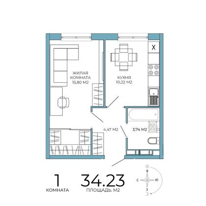 34,2 м², 1-комн. квартира, 8/18 этаж