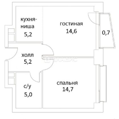 Продажа 1-комнатной квартиры 45,4 м², 4/25 этаж