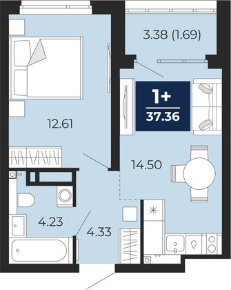 37,4 м², 1-комн. квартира, 8/22 этаж