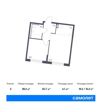 38,2 м², 1-комн. квартира, 7/11 этаж