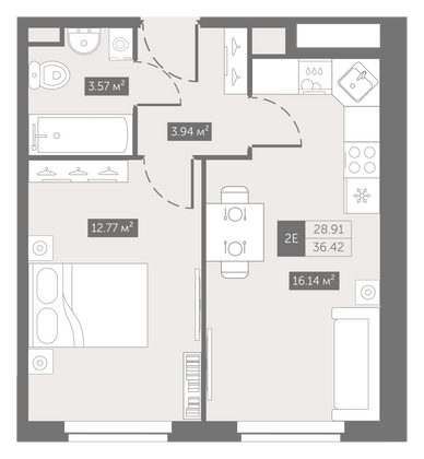 36,4 м², 1-комн. квартира, 7/11 этаж