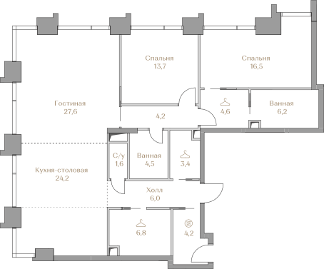 123,5 м², 2-комн. квартира, 3/18 этаж