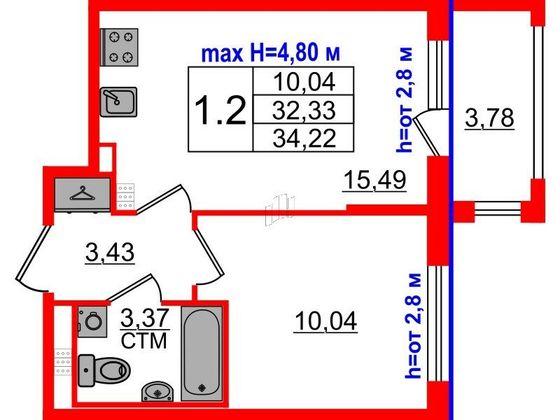 Продажа 1-комнатной квартиры 32,3 м², 4/4 этаж