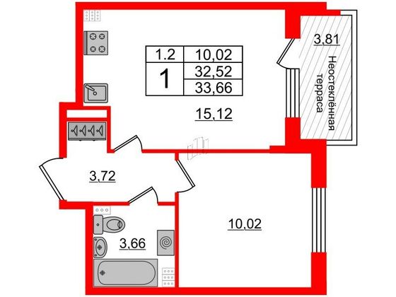 Продажа 1-комнатной квартиры 32,5 м², 5/5 этаж
