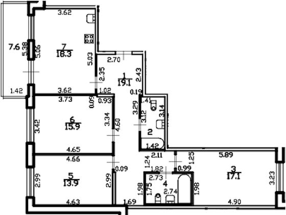 95,8 м², 3-комн. квартира, 2/4 этаж
