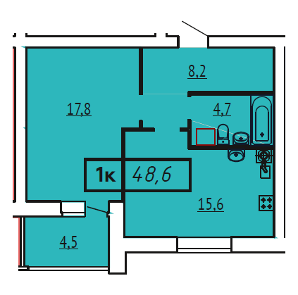 Продажа 1-комнатной квартиры 48,6 м², 9/9 этаж