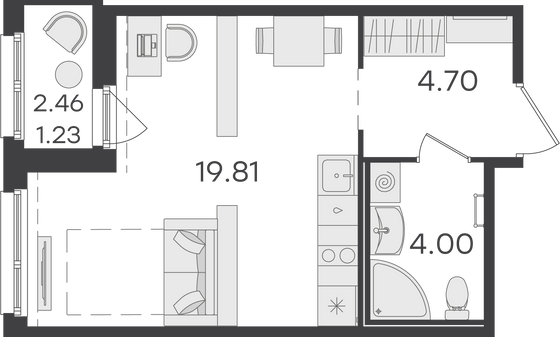 29,7 м², студия, 9/15 этаж