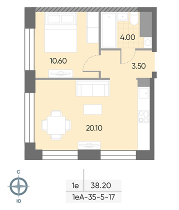 Продажа 1-комнатной квартиры 38,2 м², 7/30 этаж