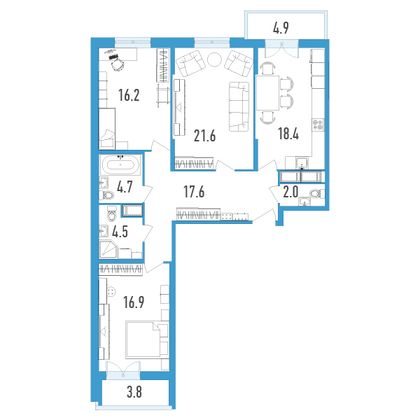 Продажа 3-комнатной квартиры 105,3 м², 10/18 этаж