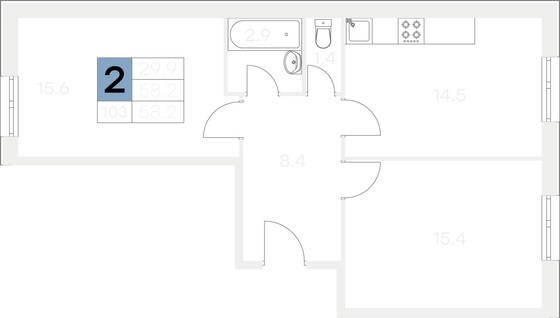 Продажа 2-комнатной квартиры 58,2 м², 1/9 этаж