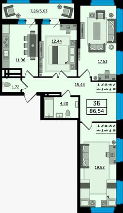 86,2 м², 3-комн. квартира, 9/24 этаж