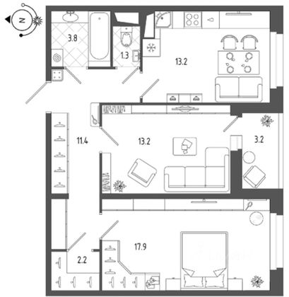 Продажа 2-комнатной квартиры 65 м², 4/20 этаж