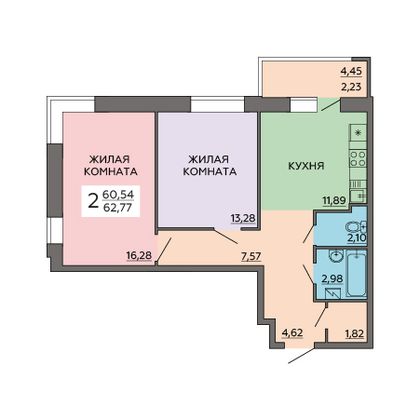 Продажа 2-комнатной квартиры 63,3 м², 2/19 этаж
