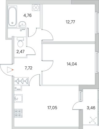 Продажа 2-комнатной квартиры 60,5 м², 1/8 этаж