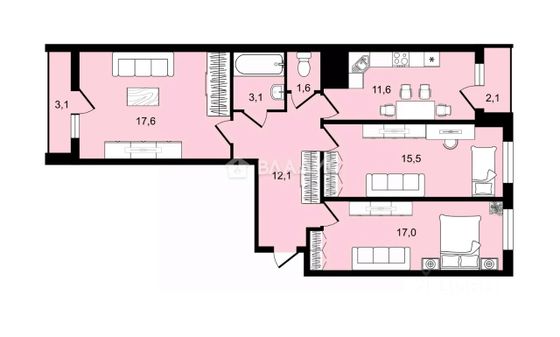 Продажа 3-комнатной квартиры 78,5 м², 17/25 этаж