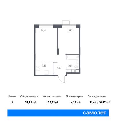 37,9 м², 2-комн. квартира, 11/22 этаж