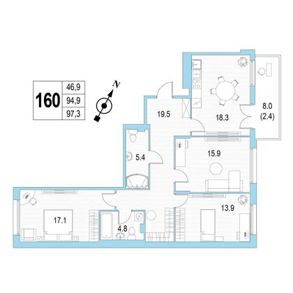 Продажа 3-комнатной квартиры 97,3 м², 4/4 этаж
