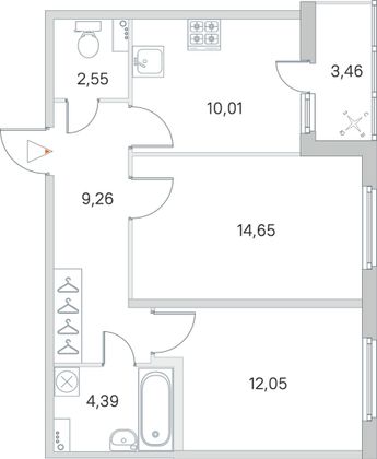 Продажа 2-комнатной квартиры 54,6 м², 1/8 этаж