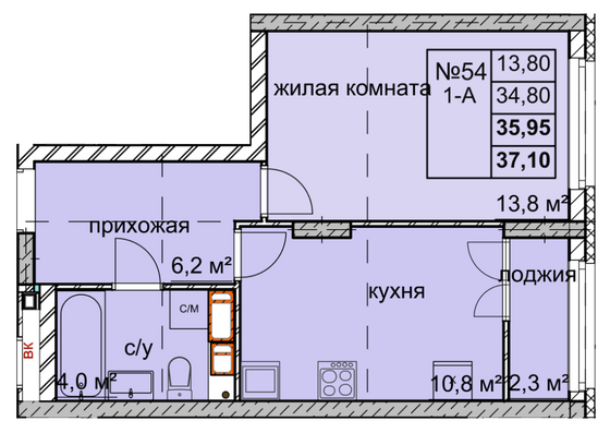 Продажа 1-комнатной квартиры 36 м², 15/15 этаж