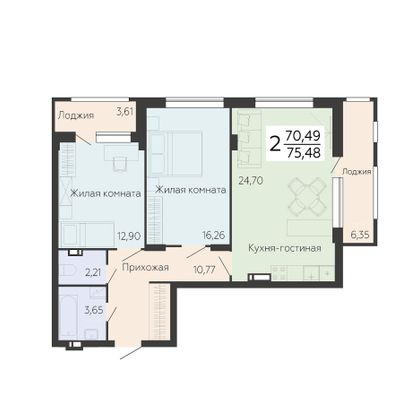 Продажа 2-комнатной квартиры 75,5 м², 6/14 этаж