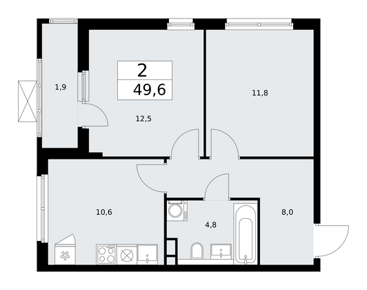 49,6 м², своб. планировка, 3/17 этаж