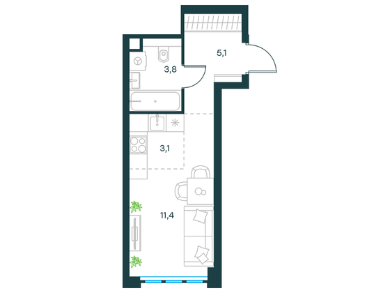 Продажа 1-комнатной квартиры 23,4 м², 60/69 этаж