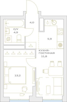 Продажа 2-комнатной квартиры 39,8 м², 18/23 этаж