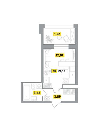 Продажа квартиры-студии 21,1 м², 6 этаж