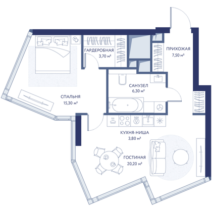 Продажа 1-комнатной квартиры 56,8 м², 4/34 этаж