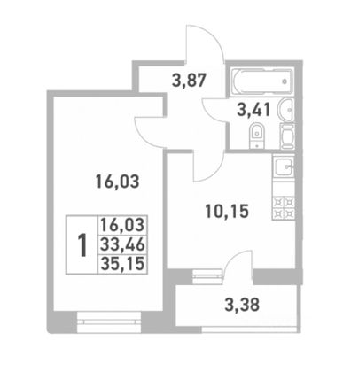 Продажа 1-комнатной квартиры 35 м², 3/12 этаж
