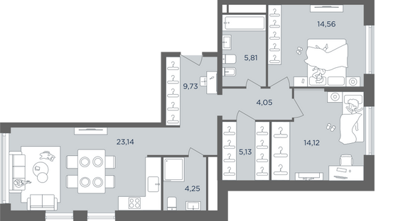 80,8 м², 4-комн. квартира, 11/14 этаж