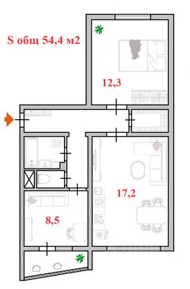 Продажа 2-комнатной квартиры 54,4 м², 6/18 этаж