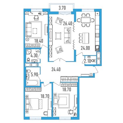 Продажа 4-комнатной квартиры 144,8 м², 7/24 этаж