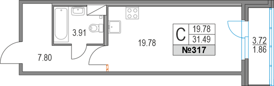Продажа квартиры-студии 31,5 м², 7/19 этаж