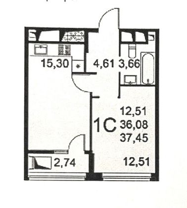 Продажа 1-комнатной квартиры 37 м², 13/24 этаж