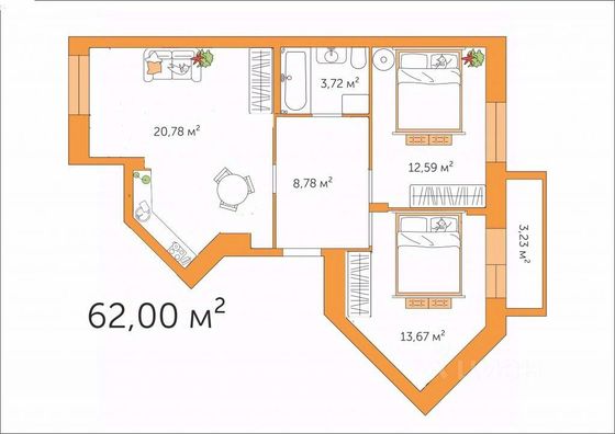 Продажа 3-комнатной квартиры 62 м², 1/5 этаж