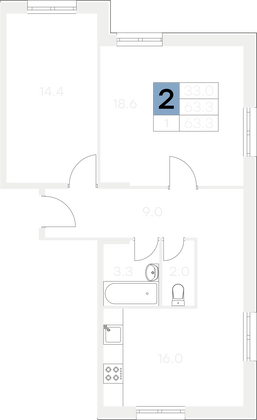 Продажа 2-комнатной квартиры 63,3 м², 1/9 этаж