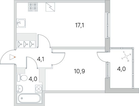 Продажа 1-комнатной квартиры 38,1 м², 4/5 этаж