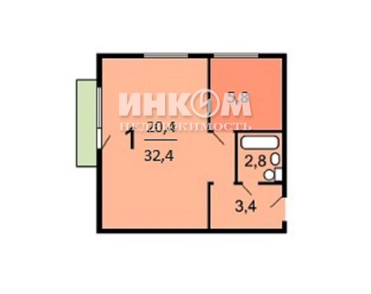 Продажа 1-комнатной квартиры 32,4 м², 3/5 этаж