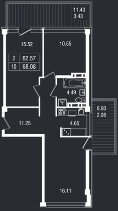 68,1 м², 3-комн. квартира, 2/8 этаж