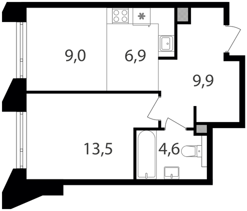 Продажа 1-комнатной квартиры 43,9 м², 4/19 этаж