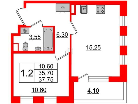 Продажа 1-комнатной квартиры 35,7 м², 1/4 этаж