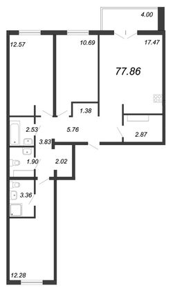 Продажа 4-комнатной квартиры 77,9 м², 3/16 этаж