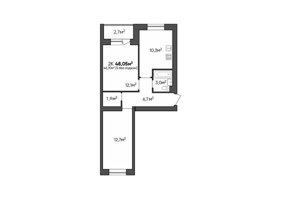 Продажа 2-комнатной квартиры 48 м², 3/3 этаж