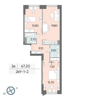 Продажа 2-комнатной квартиры 67,2 м², 2/58 этаж